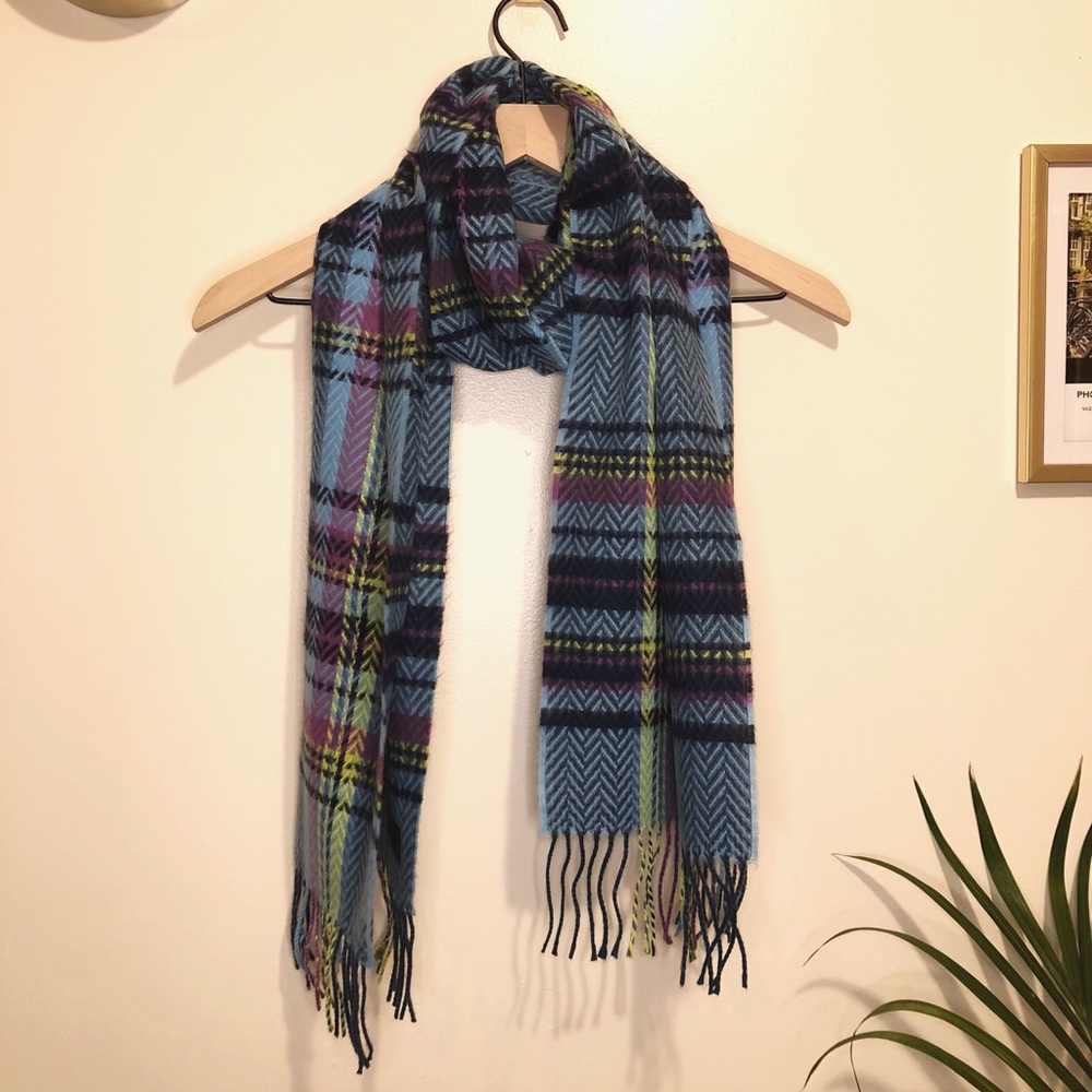 D&Y | Soft Blue Plaid Cozy Winter Scarf w/ Fringe
